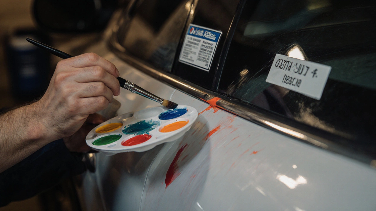 Přesné nanášení originální barvy na škrábaninu pomocí malého štětce.