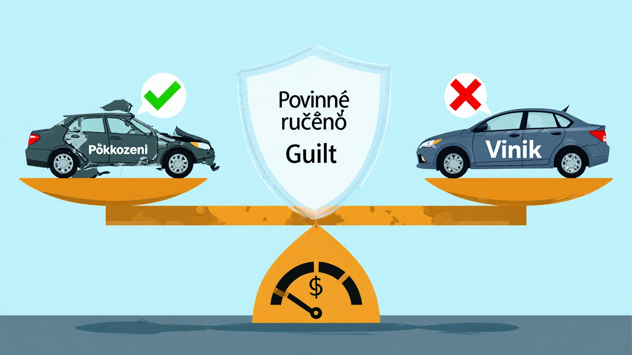 Váha symbolizující poškozeného a viníka, chráněného povinným ručením.